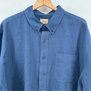 LL Bean Shirt Men's 2XLT Navy Blue Chamois Flannel Heavy Outdoor Work